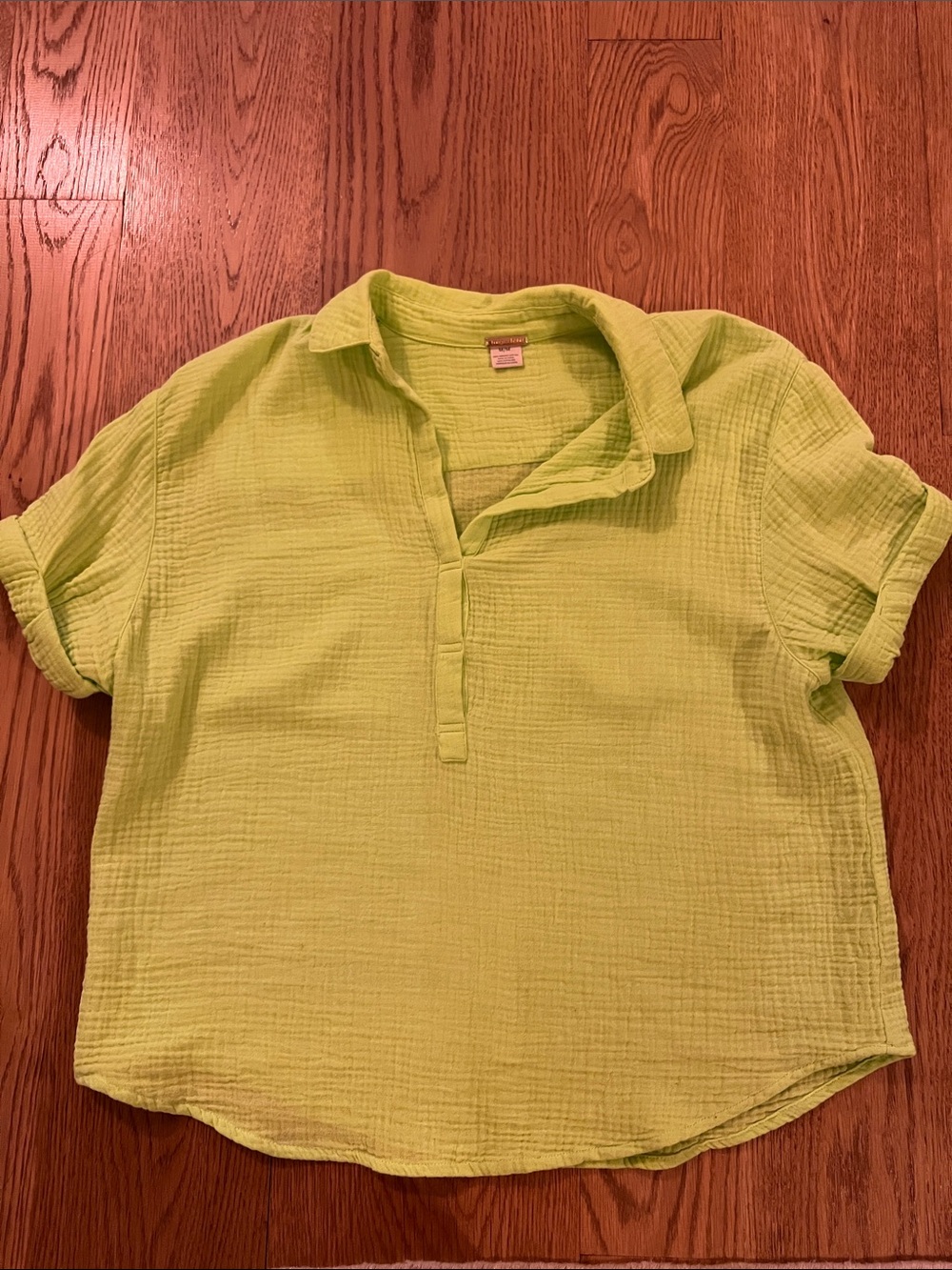 Magaschoni Lime Green Short Sleeve Button-Down Top